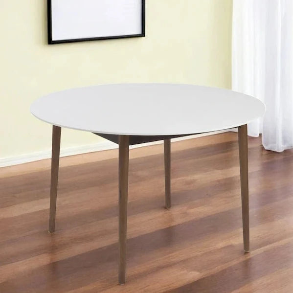 HomeRoots 47 White and Brown Rounded Dining Table