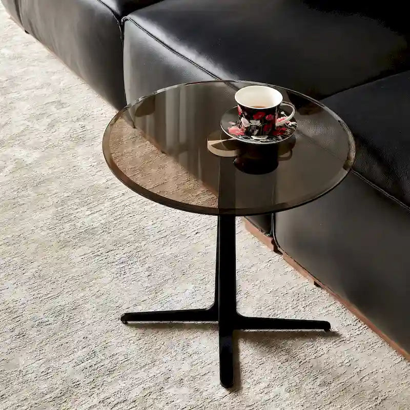 End Table Glass Top Side/End Drink Table Tall Modern Round Accent Metal Nightstand Furniture