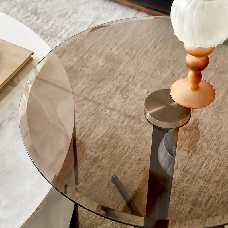 End Table Glass Top Side/End Drink Table Tall Modern Round Accent Metal Nightstand Furniture