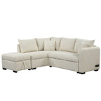 L-shaped Sectional Pull Out Sofa Bed Sleeper Sofa with Two USB Ports, Two Power Sockets