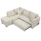 L-shaped Sectional Pull Out Sofa Bed Sleeper Sofa with Two USB Ports, Two Power Sockets