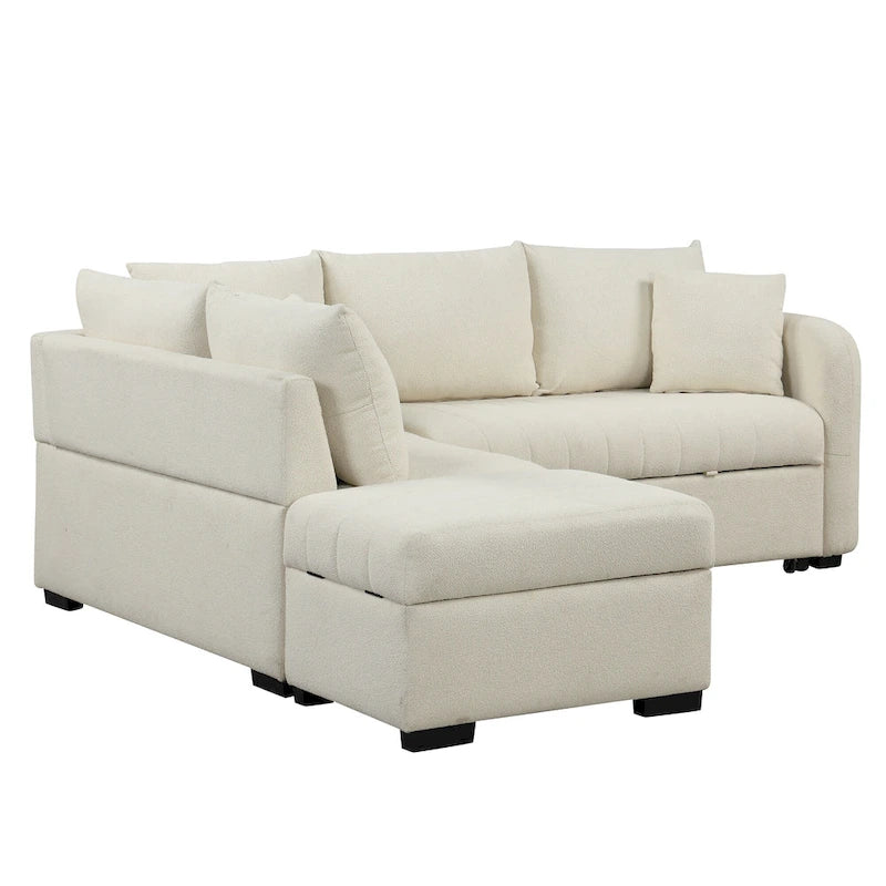L-shaped Sectional Pull Out Sofa Bed Sleeper Sofa with Two USB Ports, Two Power Sockets