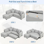 L-shaped Sectional Pull Out Sofa Bed Sleeper Sofa with Two USB Ports, Two Power Sockets