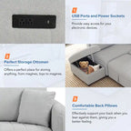L-shaped Sectional Pull Out Sofa Bed Sleeper Sofa with Two USB Ports, Two Power Sockets