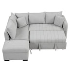L-shaped Sectional Pull Out Sofa Bed Sleeper Sofa with Two USB Ports, Two Power Sockets