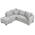 L-shaped Sectional Pull Out Sofa Bed Sleeper Sofa with Two USB Ports, Two Power Sockets
