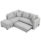 L-shaped Sectional Pull Out Sofa Bed Sleeper Sofa with Two USB Ports, Two Power Sockets