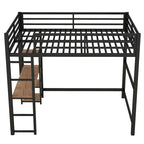 Full Size Metal Loft Bed with Built-in Desk and Storage Shelves
