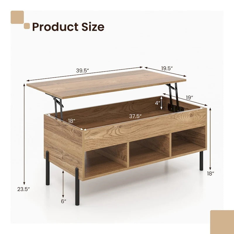Lift Top Coffee Table with Storage Compartment & 3 Open See Details