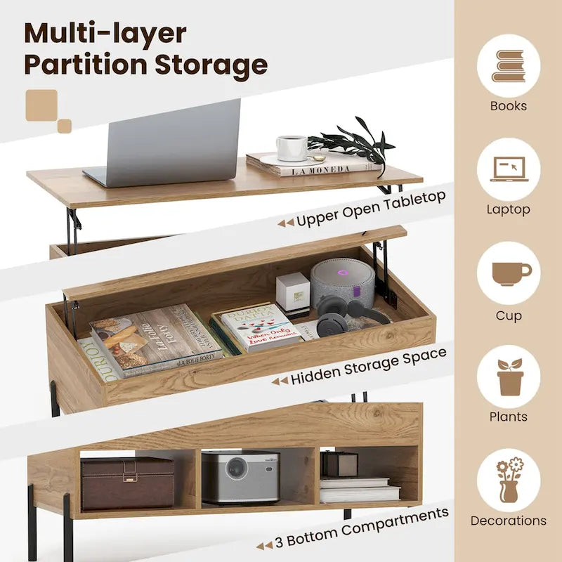 Lift Top Coffee Table with Storage Compartment & 3 Open See Details