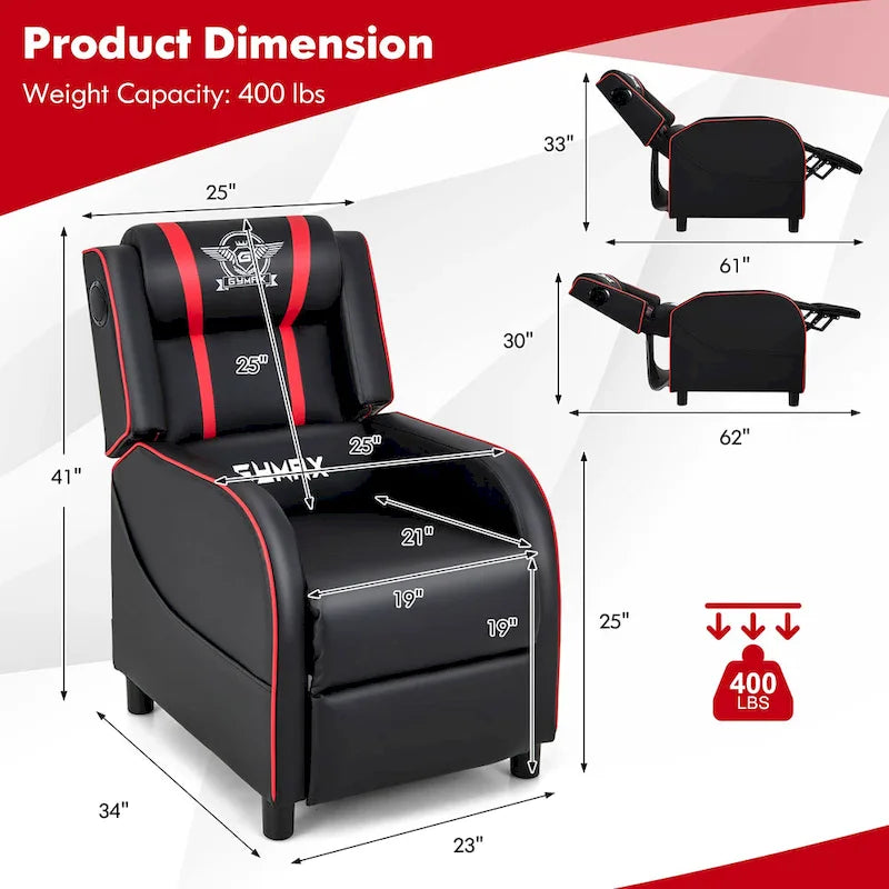 Massage Gaming Recliner Chair PU Leather Single Recliner Sofa