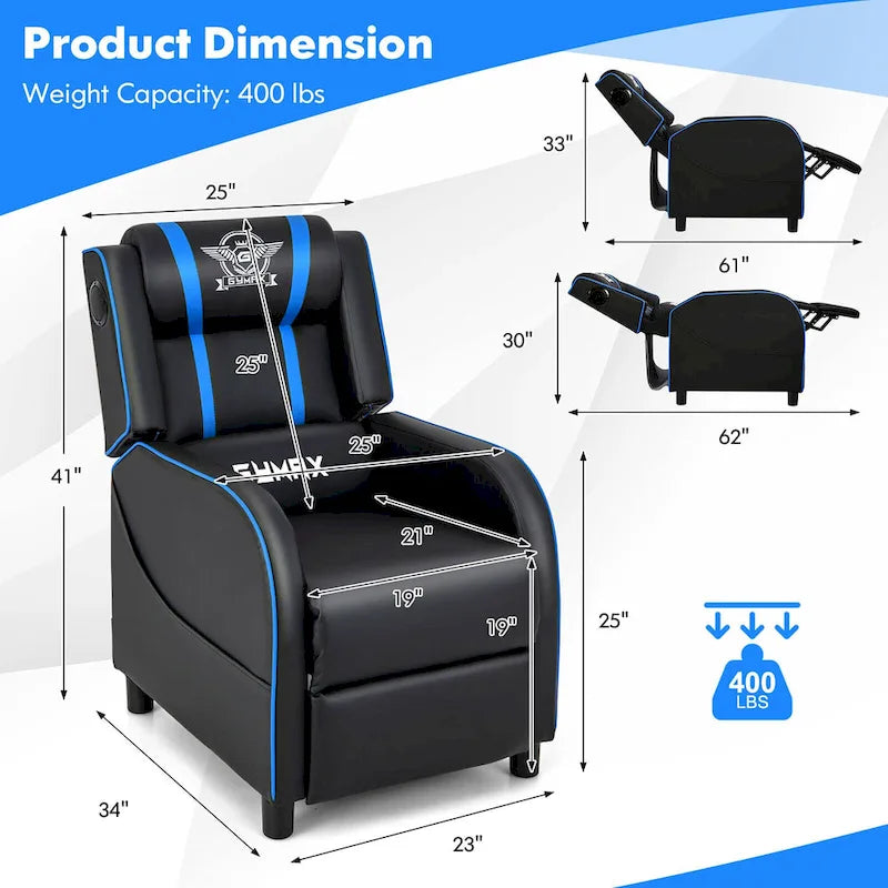Massage Gaming Recliner Chair PU Leather Single Recliner Sofa