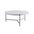 36.5 Modern Round Coffee Table with Wooden Top and Sleek Stainless-Steel Base for Living Room 36.5L x 36.5W x 16.5H