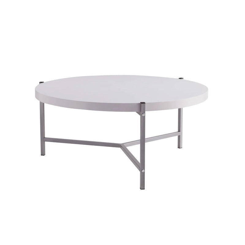 36.5 Modern Round Coffee Table with Wooden Top and Sleek Stainless-Steel Base for Living Room 36.5L x 36.5W x 16.5H
