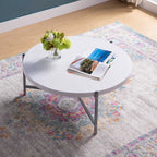36.5 Modern Round Coffee Table with Wooden Top and Sleek Stainless-Steel Base for Living Room 36.5L x 36.5W x 16.5H