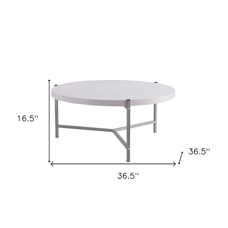 36.5 Modern Round Coffee Table with Wooden Top and Sleek Stainless-Steel Base for Living Room 36.5L x 36.5W x 16.5H