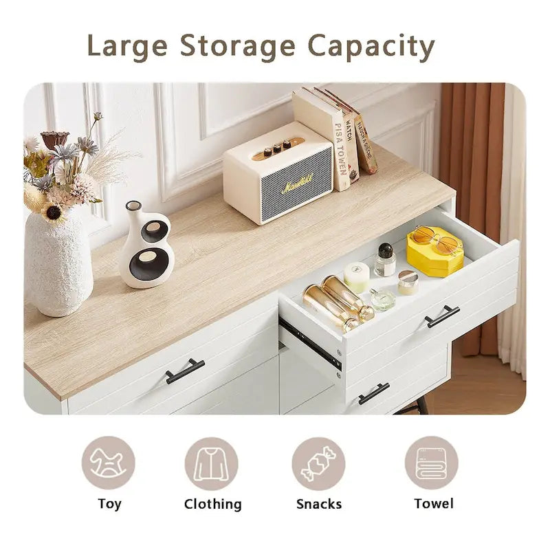 Rustic Style 47.24 Dresser TV Stand with 6 Deep Storage Drawers for Living Room
