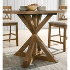 5-Piece Wooden Counter Height Dining Table Set with Cross Pedestal Table Base and 4 Cross Back Chairs