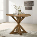 5-Piece Wooden Counter Height Dining Table Set with Cross Pedestal Table Base and 4 Cross Back Chairs