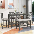 Vintage 6-Piece Counter Height Wooden Dining Table Set with 4 Chairs