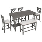 Vintage 6-Piece Counter Height Wooden Dining Table Set with 4 Chairs