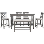 Vintage 6-Piece Counter Height Wooden Dining Table Set with 4 Chairs