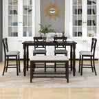 Vintage 6-Piece Counter Height Wooden Dining Table Set with 4 Chairs