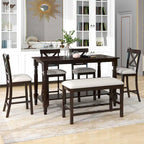 Vintage 6-Piece Counter Height Wooden Dining Table Set with 4 Chairs