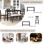 Vintage 6-Piece Counter Height Wooden Dining Table Set with 4 Chairs
