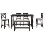 Vintage 6-Piece Counter Height Wooden Dining Table Set with 4 Chairs