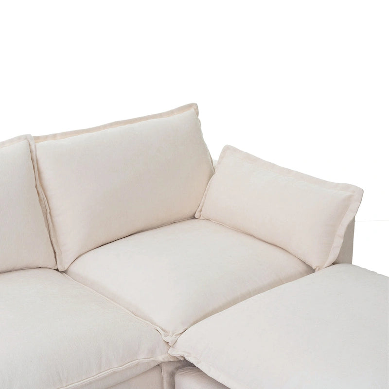93.31 Faux Linen Modular Sectional Sofa with Ottoman, Wood Frame