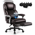 Lift-Headrest Big and Tall Office Chair 500lb Heavy-Duty Leather with Retractable Footrest & Lumbar Support