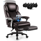 Lift-Headrest Big and Tall Office Chair 500lb Heavy-Duty Leather with Retractable Footrest & Lumbar Support