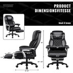 Lift-Headrest Big and Tall Office Chair 500lb Heavy-Duty Leather with Retractable Footrest & Lumbar Support