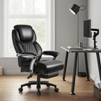 Lift-Headrest Big and Tall Office Chair 500lb Heavy-Duty Leather with Retractable Footrest & Lumbar Support