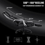 Lift-Headrest Big and Tall Office Chair 500lb Heavy-Duty Leather with Retractable Footrest & Lumbar Support