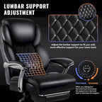 Lift-Headrest Big and Tall Office Chair 500lb Heavy-Duty Leather with Retractable Footrest & Lumbar Support