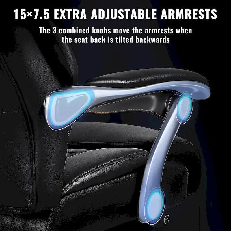 Lift-Headrest Big and Tall Office Chair 500lb Heavy-Duty Leather with Retractable Footrest & Lumbar Support