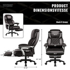 Lift-Headrest Big and Tall Office Chair 500lb Heavy-Duty Leather with Retractable Footrest & Lumbar Support