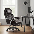 Lift-Headrest Big and Tall Office Chair 500lb Heavy-Duty Leather with Retractable Footrest & Lumbar Support