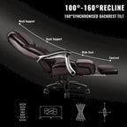 Lift-Headrest Big and Tall Office Chair 500lb Heavy-Duty Leather with Retractable Footrest & Lumbar Support