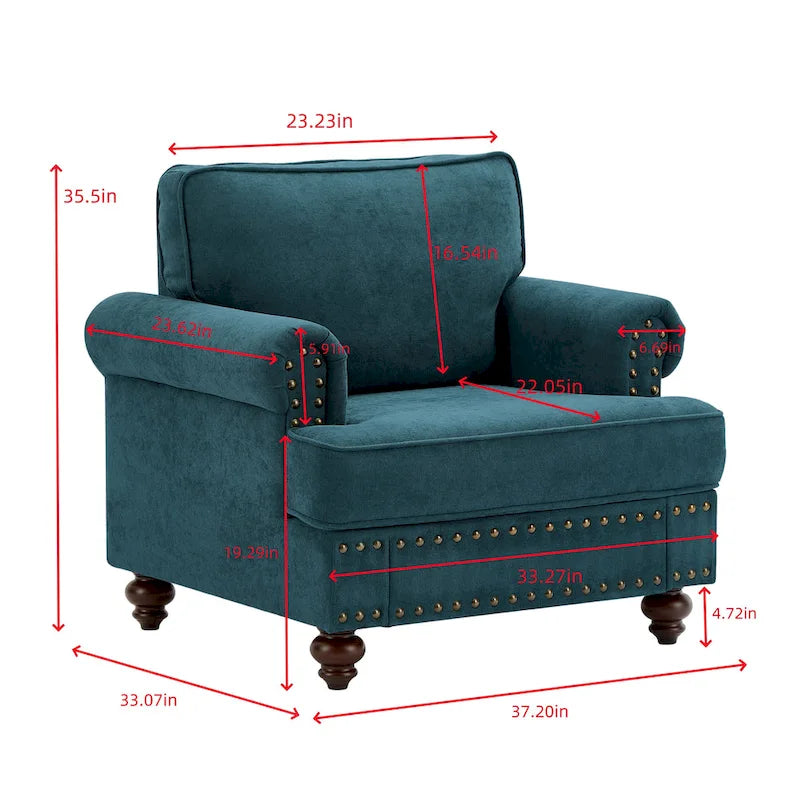 Modern Sofa Chair with Nailhead Rivet Trim 33.07 x 37.20 x 35.43