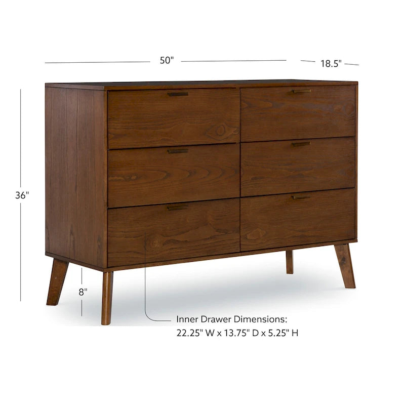Wooden Mid-Century 6-Drawer Dresser