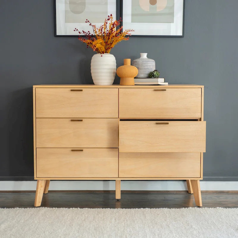 Wooden Mid-Century 6-Drawer Dresser