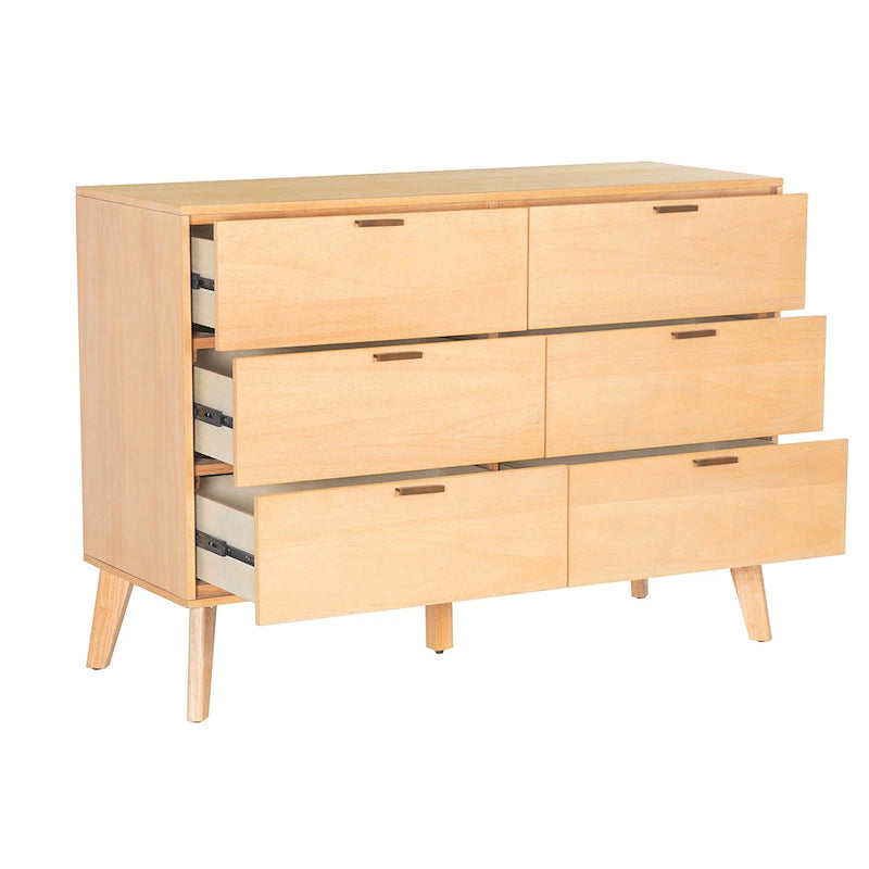 Wooden Mid-Century 6-Drawer Dresser