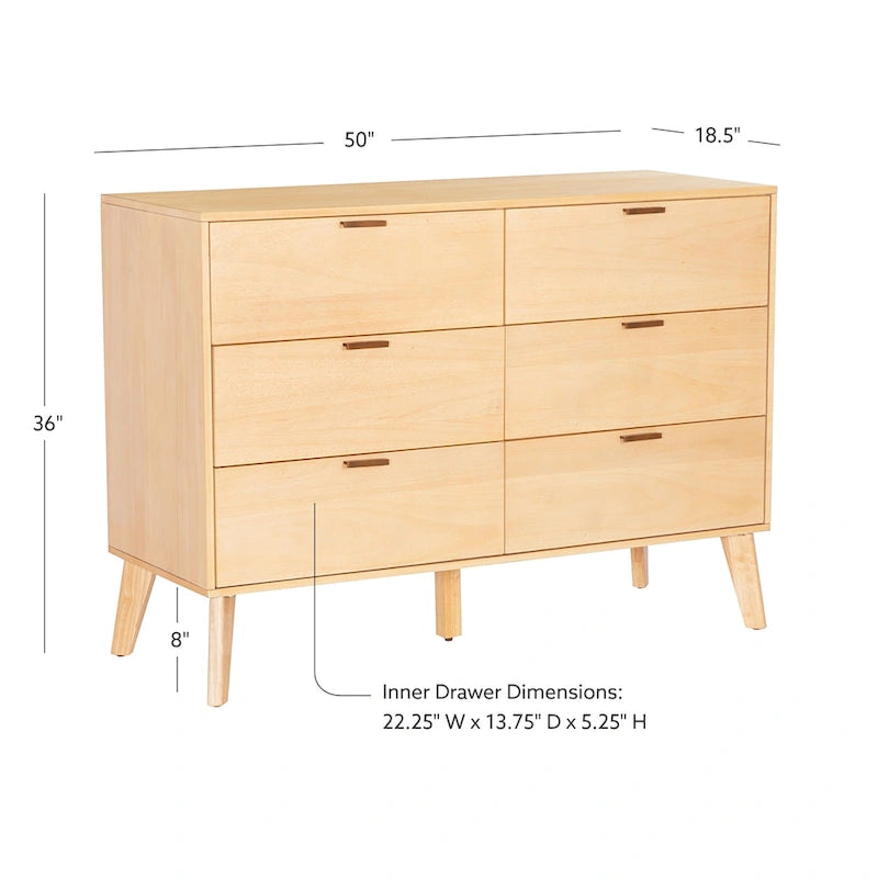 Wooden Mid-Century 6-Drawer Dresser