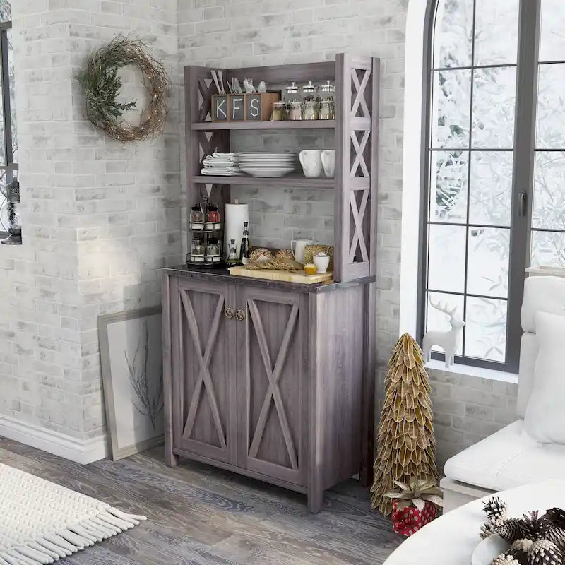 Rustic Wood Multi-shelf Microwave Cabinet