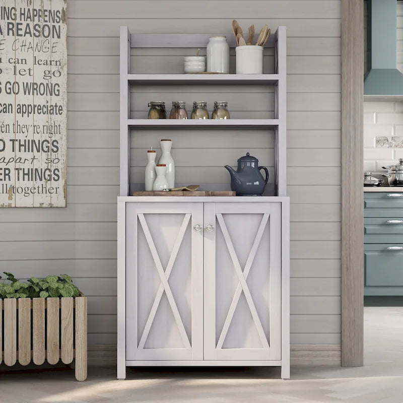 Rustic Wood Multi-shelf Microwave Cabinet