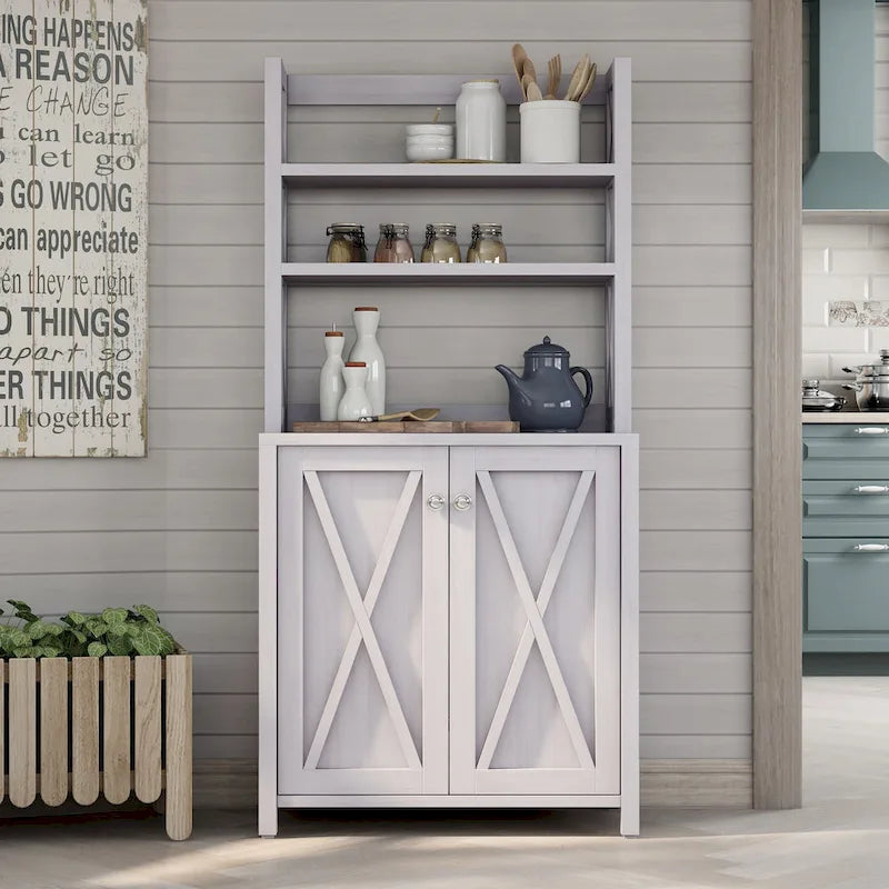 Rustic Wood Multi-shelf Microwave Cabinet