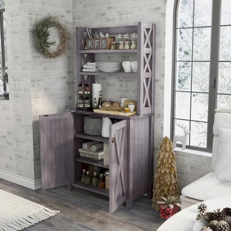Rustic Wood Multi-shelf Microwave Cabinet